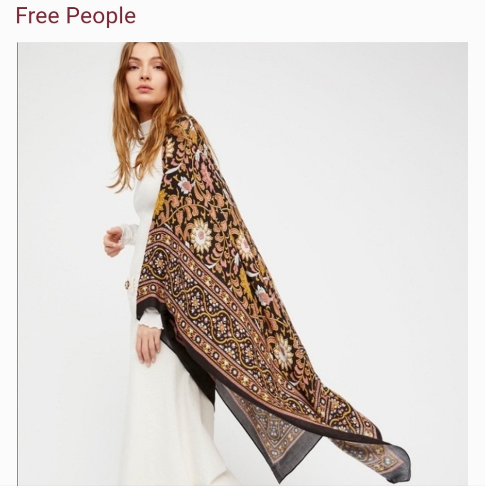 Free People Black and Gold Floral Kimono Top